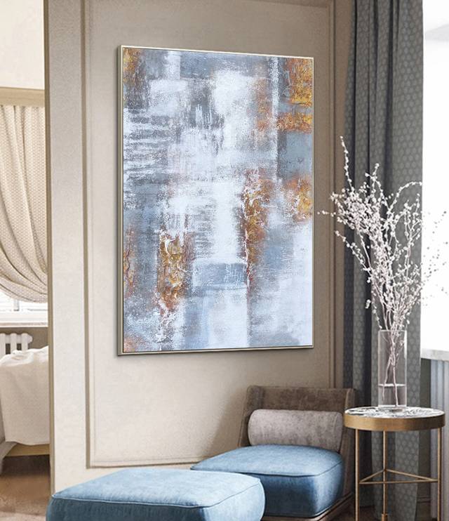 Grey Texture Painting Gold Abstract Canvas Artwork DBRZ7 wall art